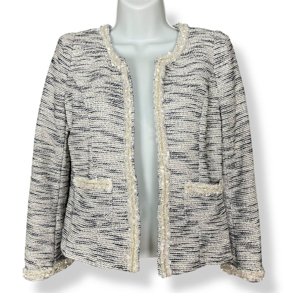NWT Gibson Tweed Blazer Suit Jacket Size Small White Navy Metallic Gold Textured